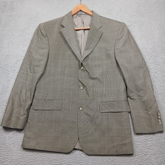Oscar‎ de la Renta Men's 42R 100% Wool Blazer Gray Plaid Sport Coat